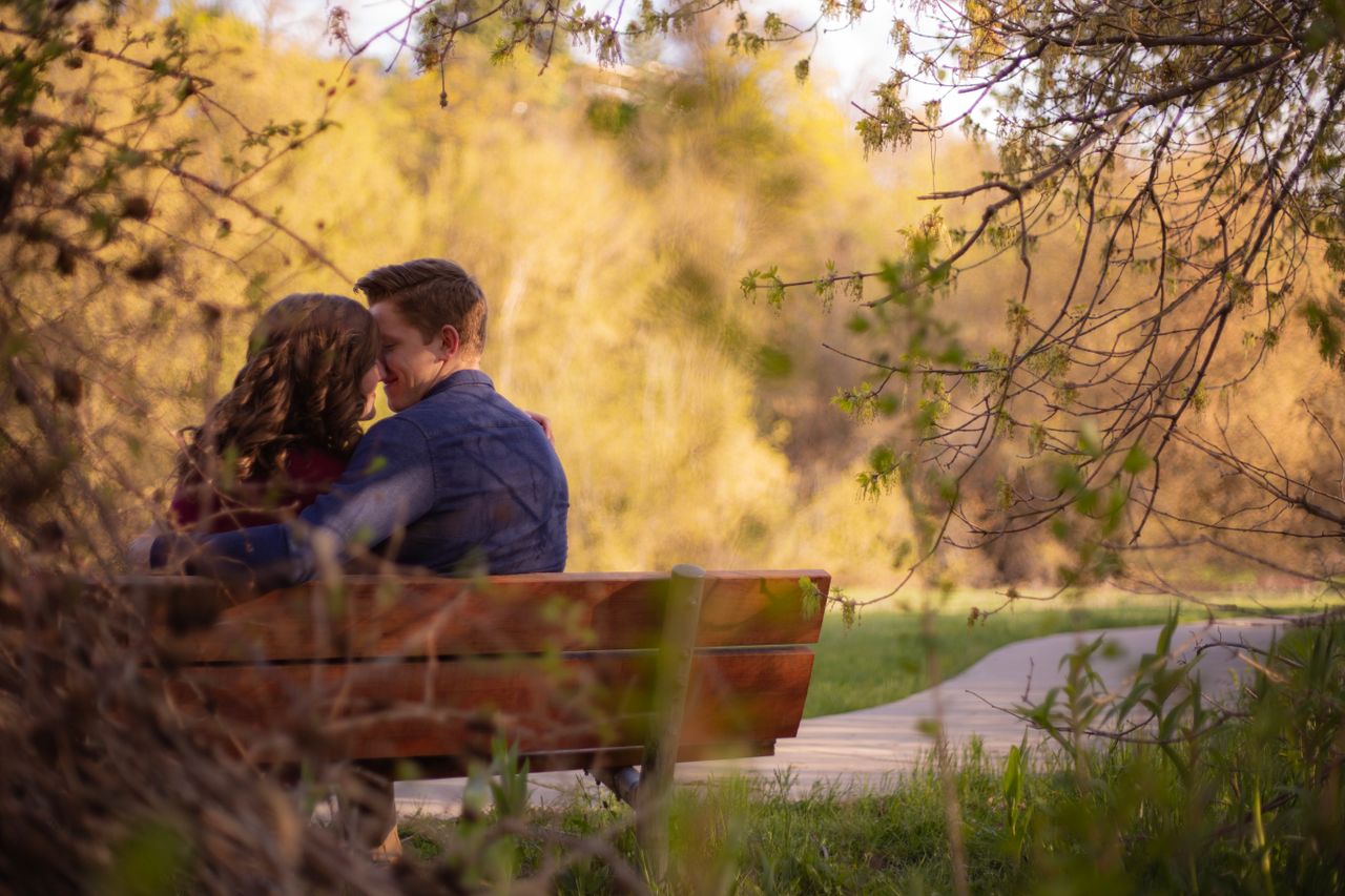 Romantic date on a bench